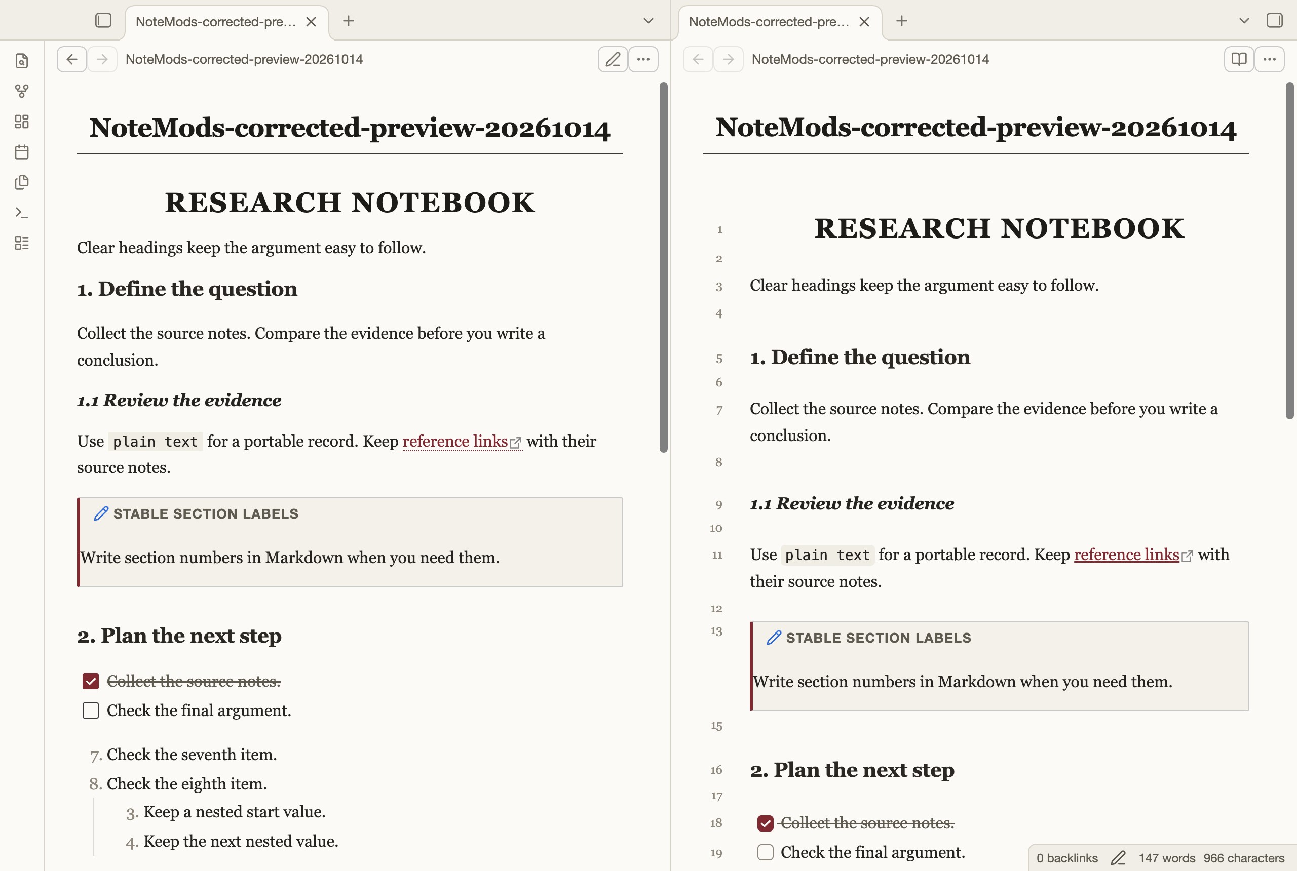 Academic Paper in Obsidian, light mode, workspace.