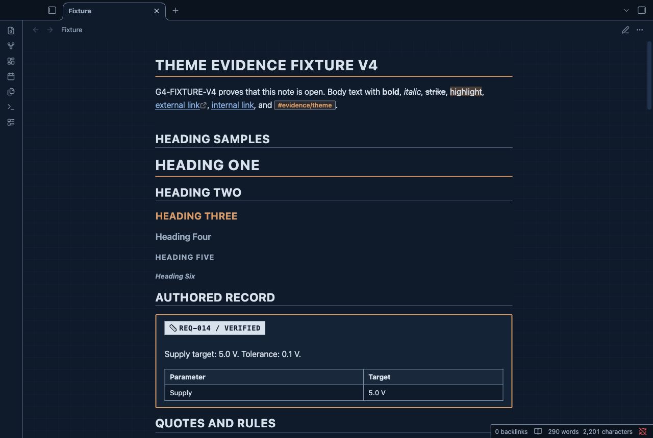Engineering Notebook in Obsidian, dark mode, workspace.