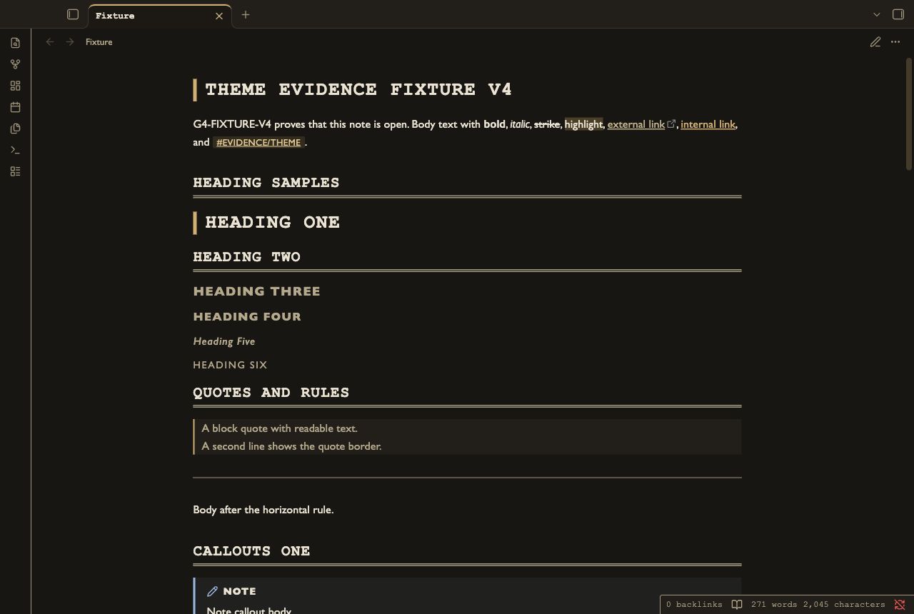 Finding Aid in Obsidian, dark mode, workspace.