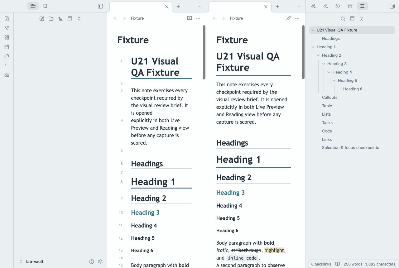 Horizon Weekly in Obsidian, light mode, workspace.