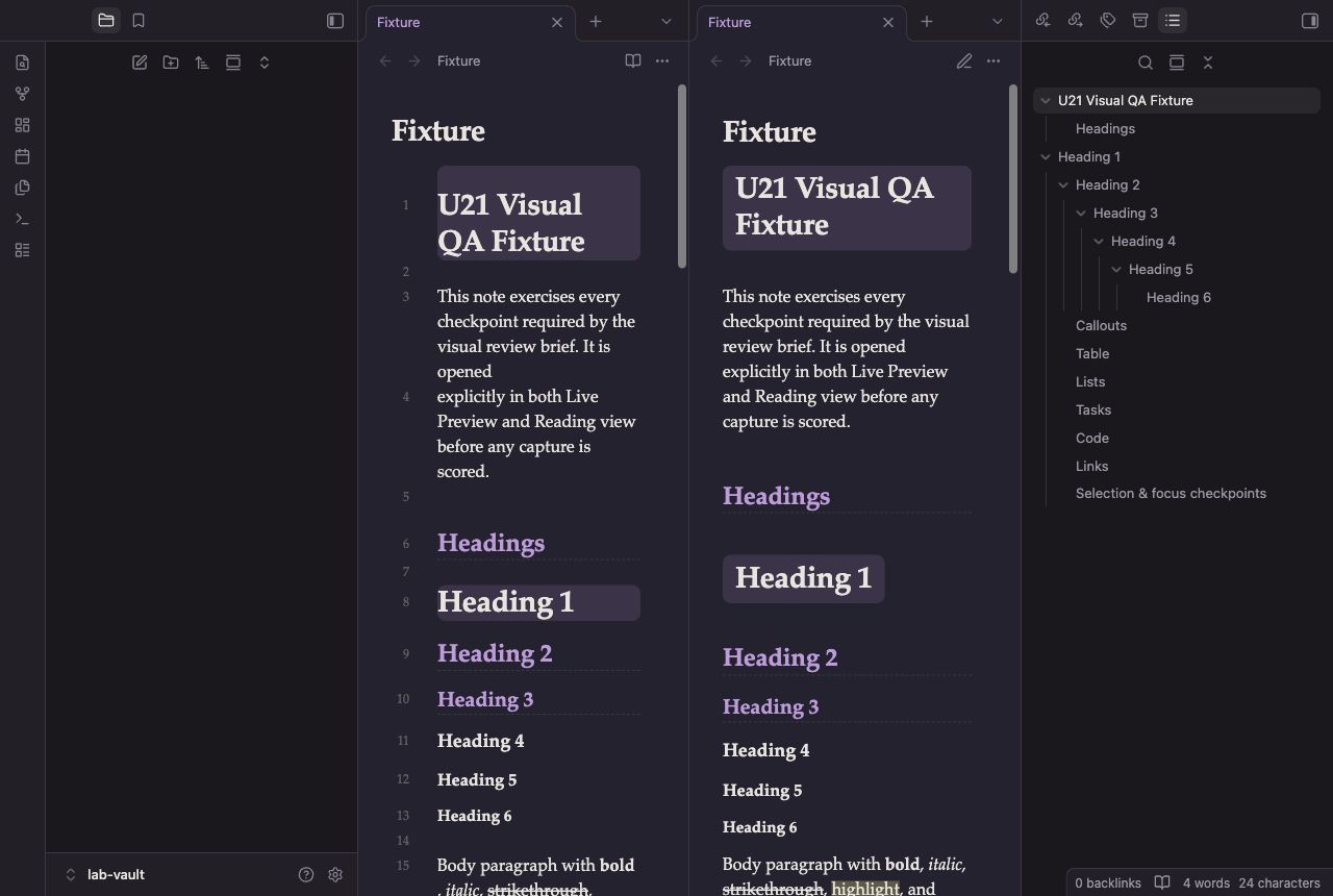 Minute Meeting in Obsidian, dark mode, workspace.