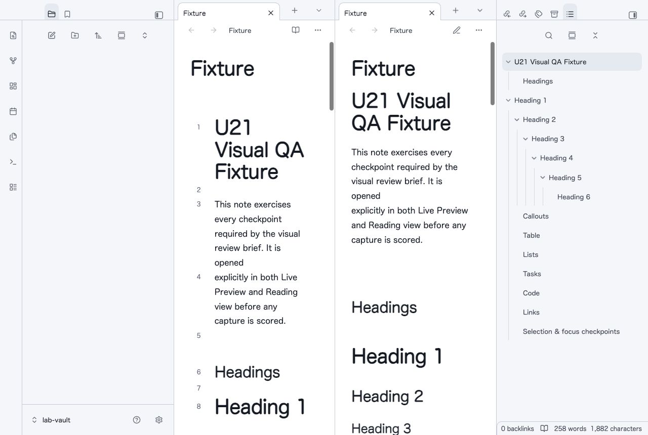 Open Hand in Obsidian, light mode, workspace.