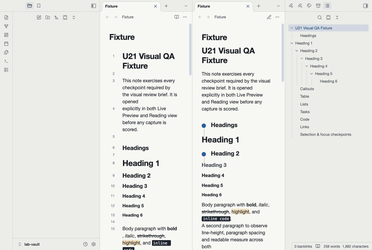 Precedent in Obsidian, light mode, workspace.