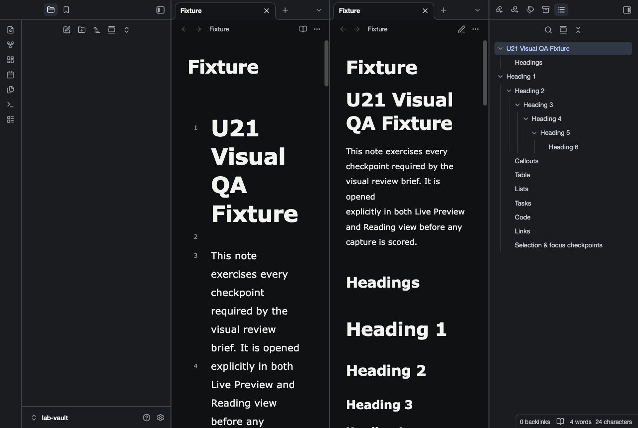 Grandview in Obsidian, dark mode, workspace.