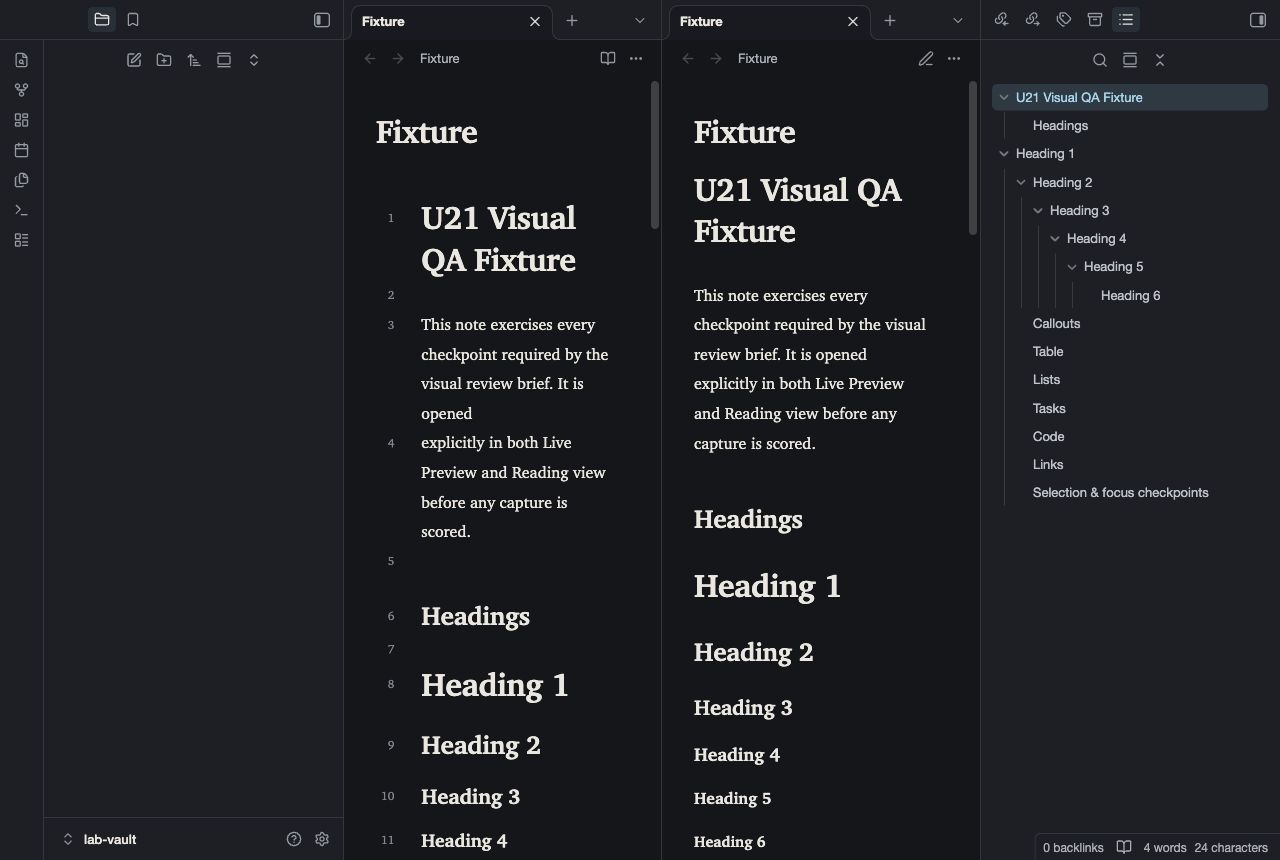 Polyglot in Obsidian, dark mode, workspace.