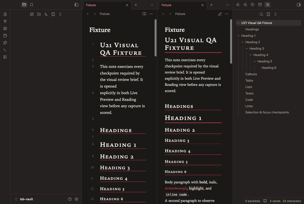Red Pen in Obsidian, dark mode, workspace.