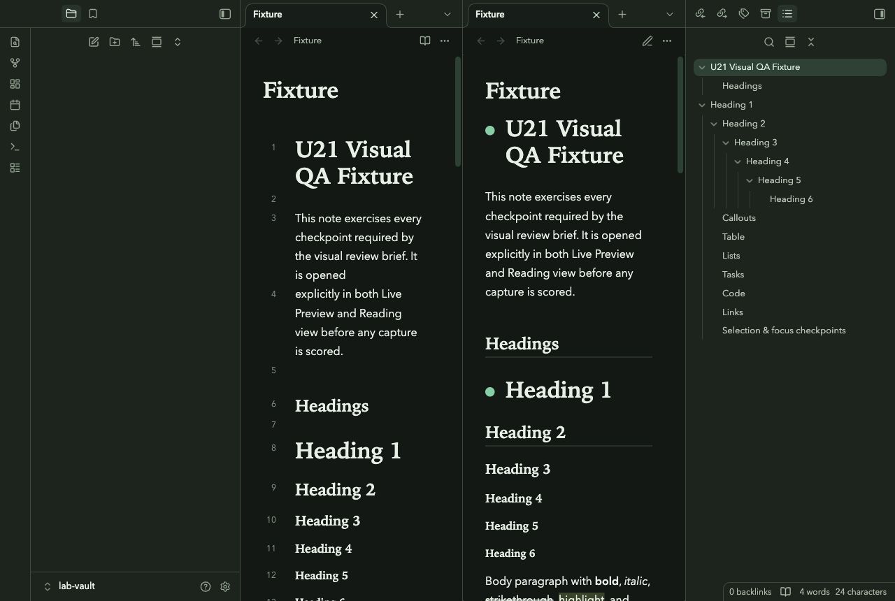 Rhizome in Obsidian, dark mode, workspace.