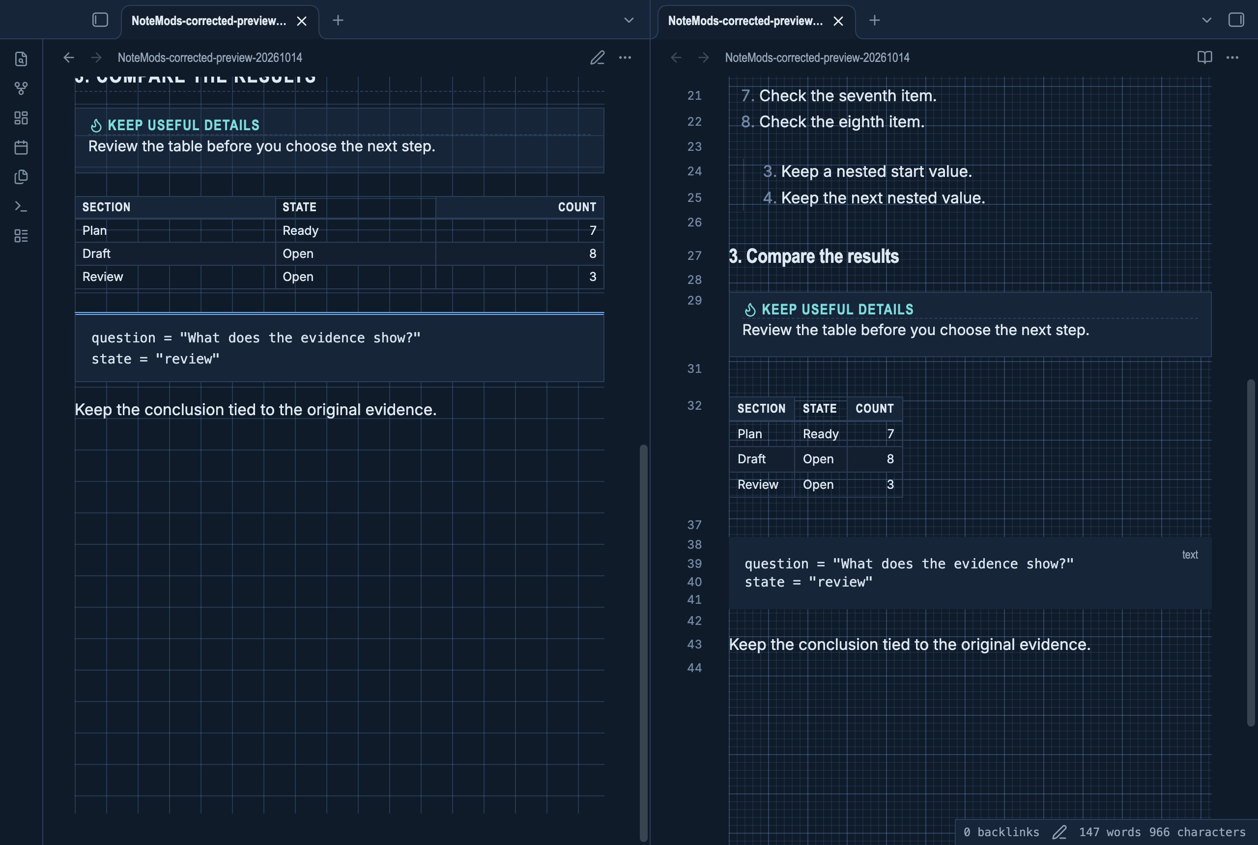 Schematic Draft in Obsidian, dark mode, callouts and table.