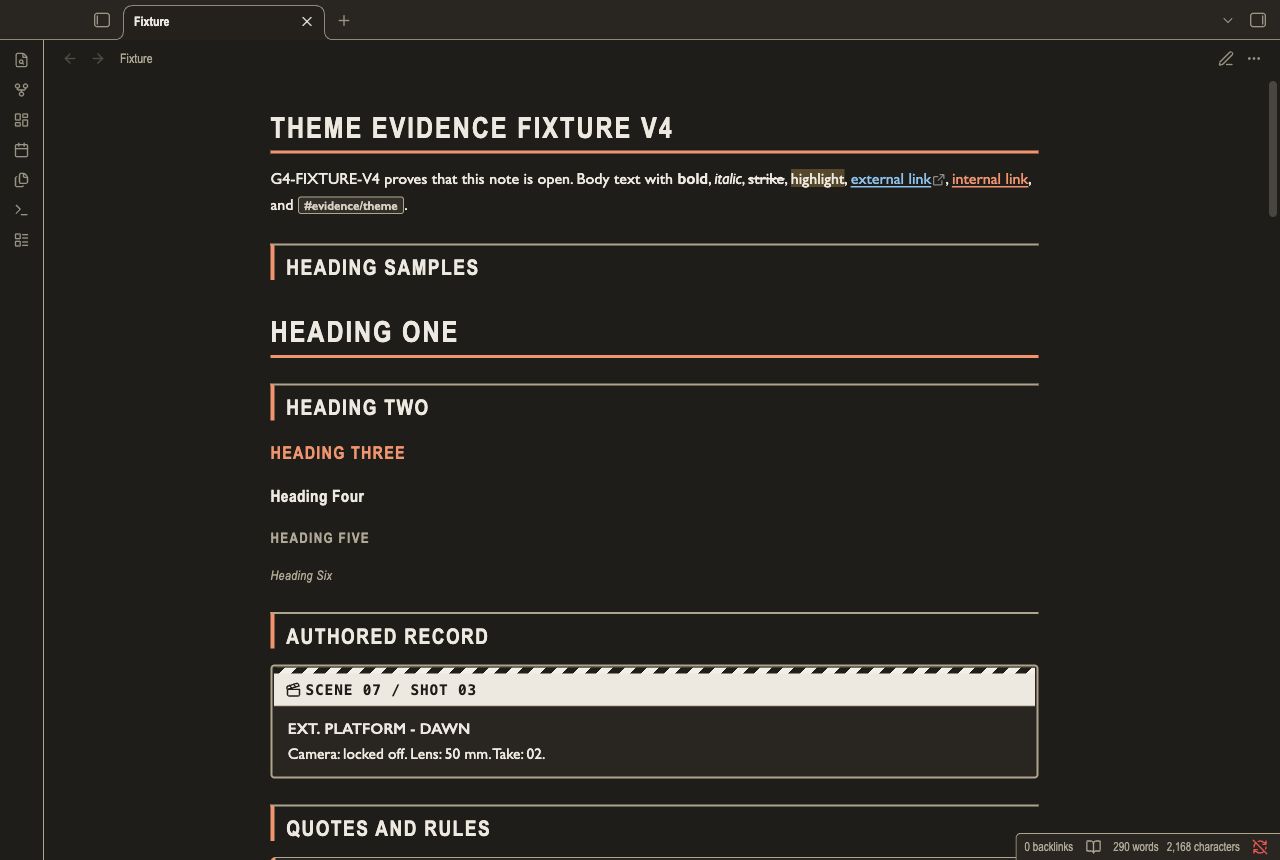 Storyboard Frames in Obsidian, dark mode, workspace.