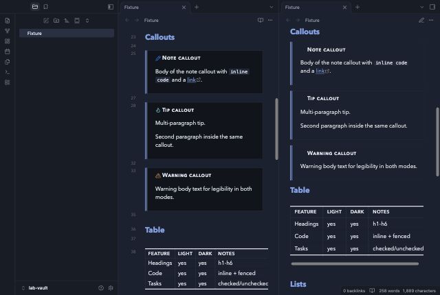 Verdict Decision in Obsidian, dark mode, callouts and table.