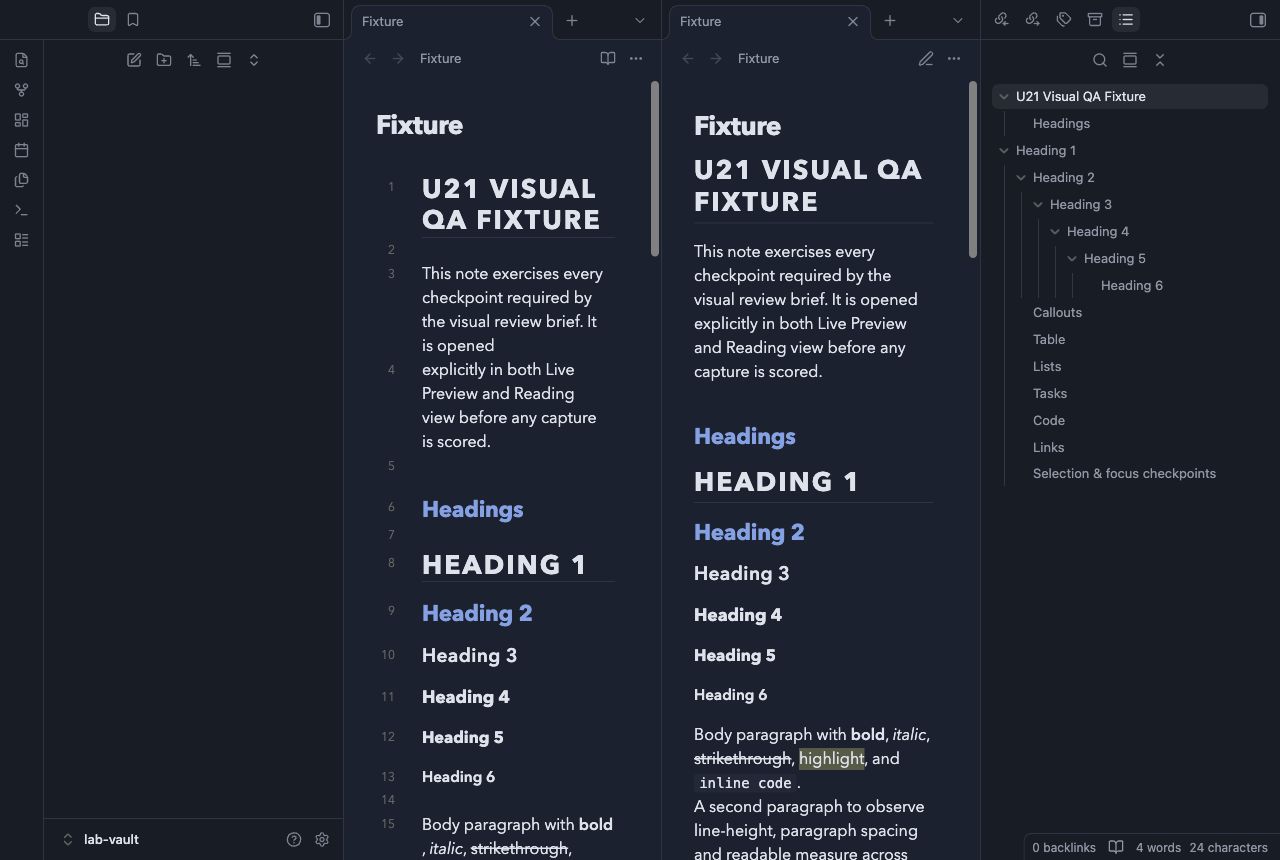 Verdict Decision in Obsidian, dark mode, workspace.