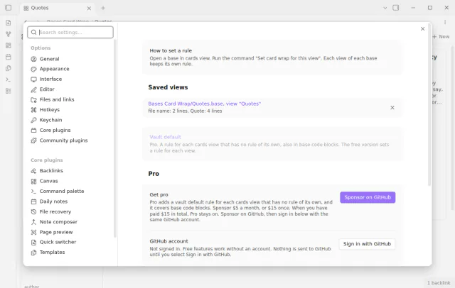 Plugin settings with the list of saved views.