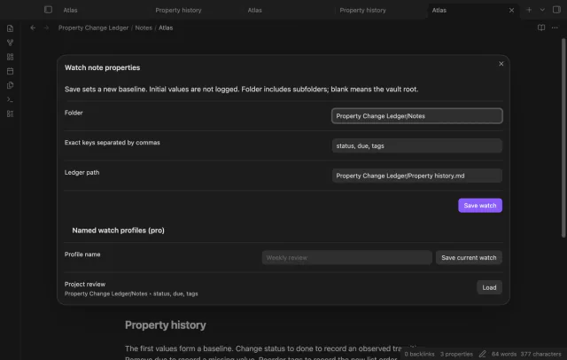 Watch folder and selected keys beside sample notes.