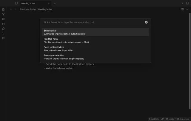 A shortcut list with four favorites and their inputs.
