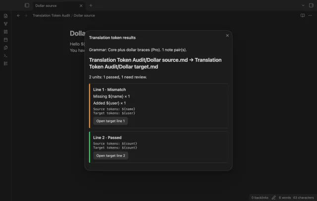 The Pro grammar compares tokens that have dollar braces.