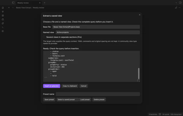 The query preview retains group order with a null entry.