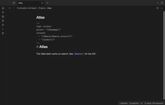 The Atlas note shows quoted property links above its unchanged body.