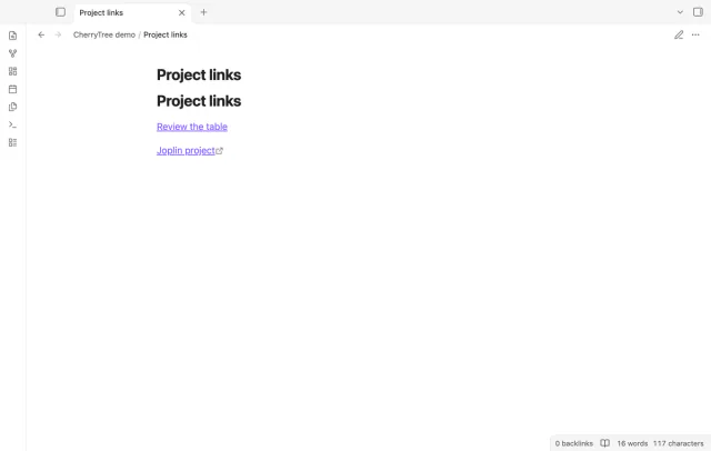 An imported note with a node link and web link.