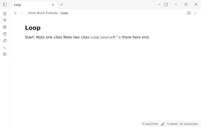 Two blocks that embed each other, where the text stops at the link text of the first block.
