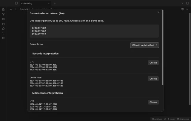 Three selected deployment timestamps previewed as a column.
