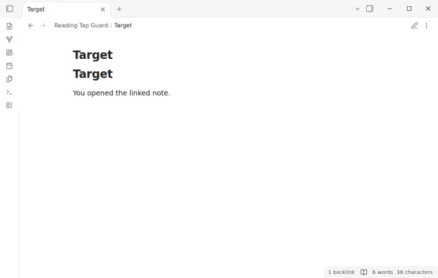 The linked note is open after one tap on its link in Reading view.
