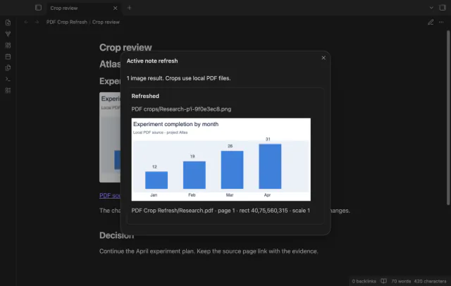 An active note refresh lists image results with a chart preview.