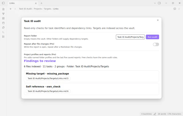 Missing target and self-reference warnings in sample tasks