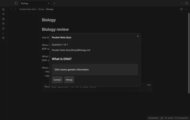 The wrong-question review shows a DNA question and its revealed answer.
