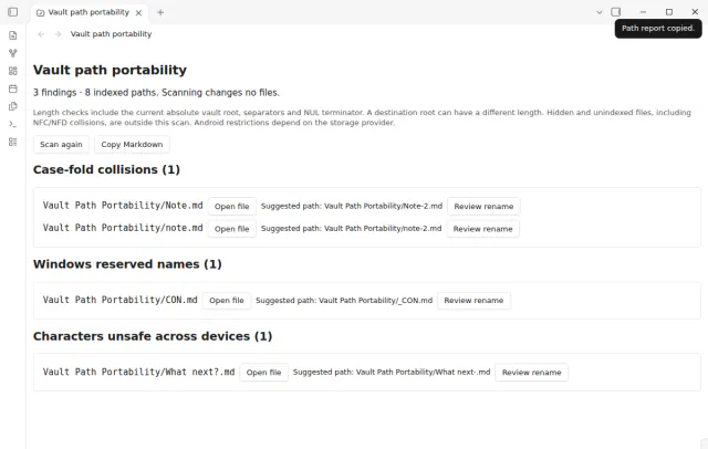 The copy action sits beside the scan controls.