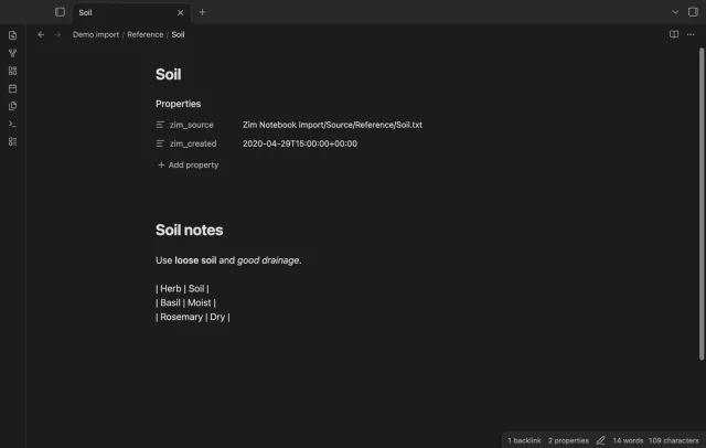 The soil note shows its source path and creation date above retained table text.