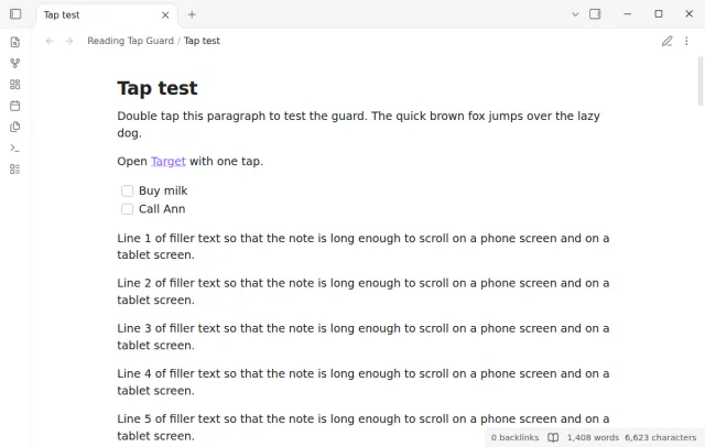 A note in Reading view after a double tap on its first paragraph is still in Reading view.