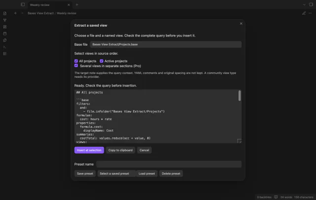 Two selected views appear as separate sections in the combined preview.