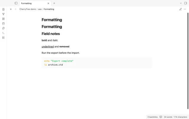 Headings, inline styles and shell code after conversion.