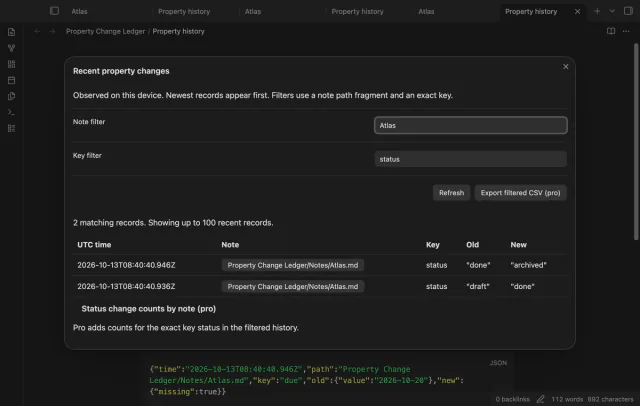 Recent records filtered to a project and its status key.