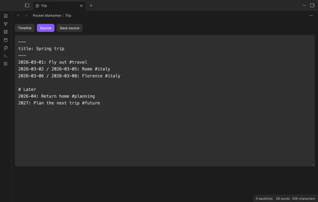 The original trip source in the source tab.