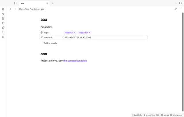Source tags and creation date in an imported note.