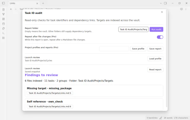Open audit with repeat after file changes enabled