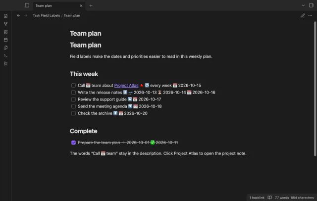 The task list shows its original icons after labels are turned off.