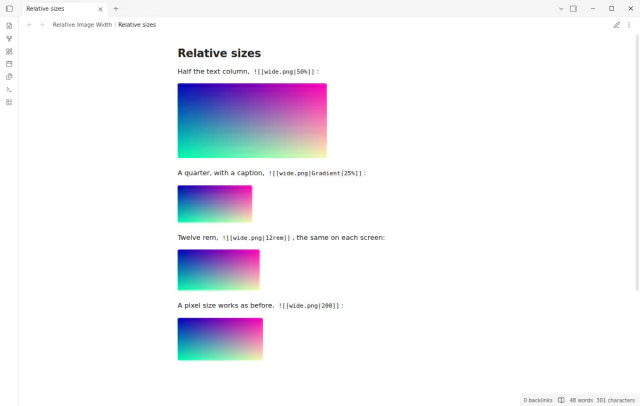 Reading view shows the same three relative sizes and one pixel image.