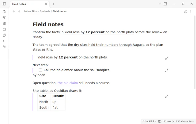 Reading view with the block text inside the sentences.