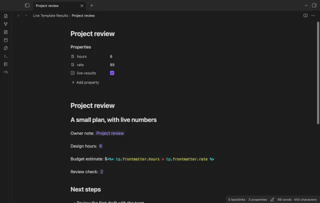 The project note exposes a dynamic command for source editing.