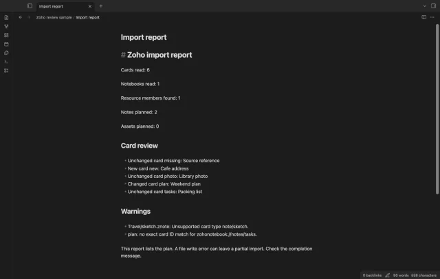 The review report lists new, changed and unchanged cards separately.