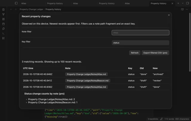 Status change counts for two sample projects.