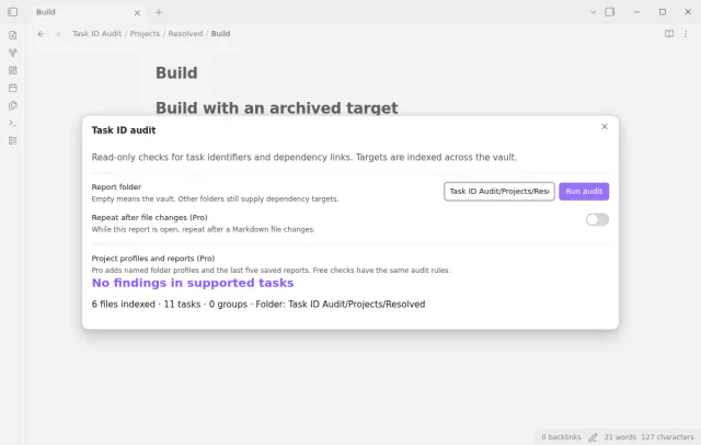 Project report with targets resolved from the archive