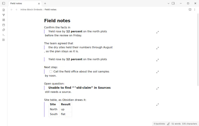 Live Preview without the plugin, where each block embed in a sentence is a framed box on its own line.