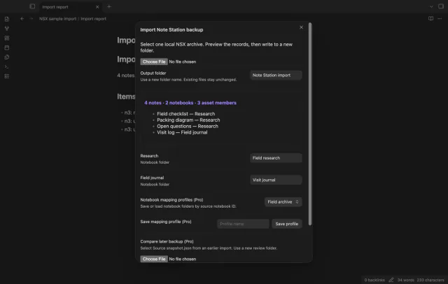 Notebook folder mappings appear beside a saved profile.