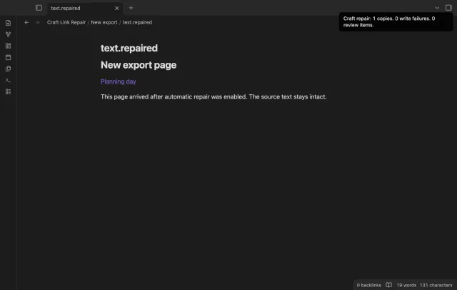 The automatic pass creates a repaired copy for a new exported page.
