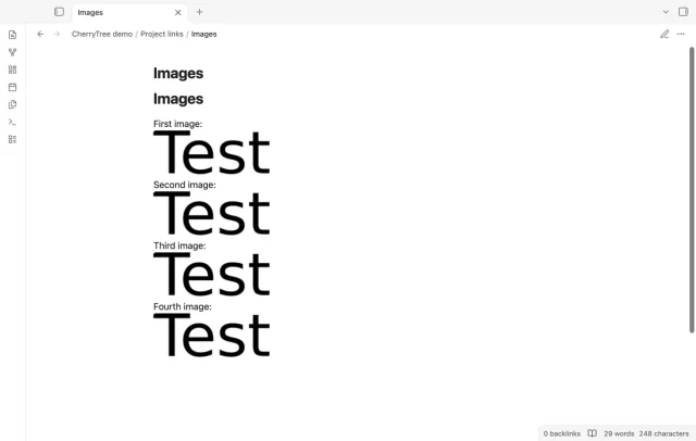The Obsidian window shows four imported PNG embeds in one note.