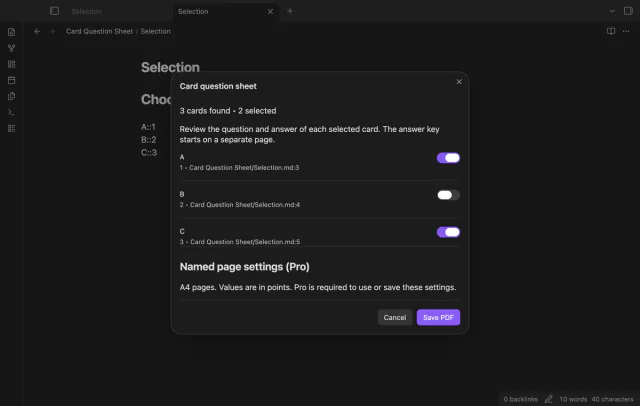 Two text cards remain selected in the export preview.