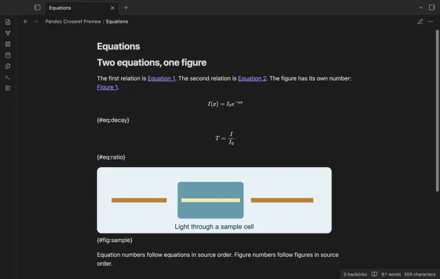 Two equations have separate numbered references beside a numbered figure.